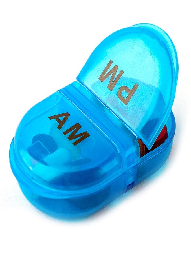 Deke Home - Pill Organizer AM PM, 2 Compartment Pill Box for Pocket or Purse, Small Daily Medicine Case, Travel Pill Holder, Easy Open Pill Container for Seniors, Vitamins & Supplements (Blue) - Image 1